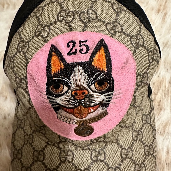 GUCCI GG Supreme Monogram Bosco Patch Baseball Hat M Beige Malva - Picture 4 of 5